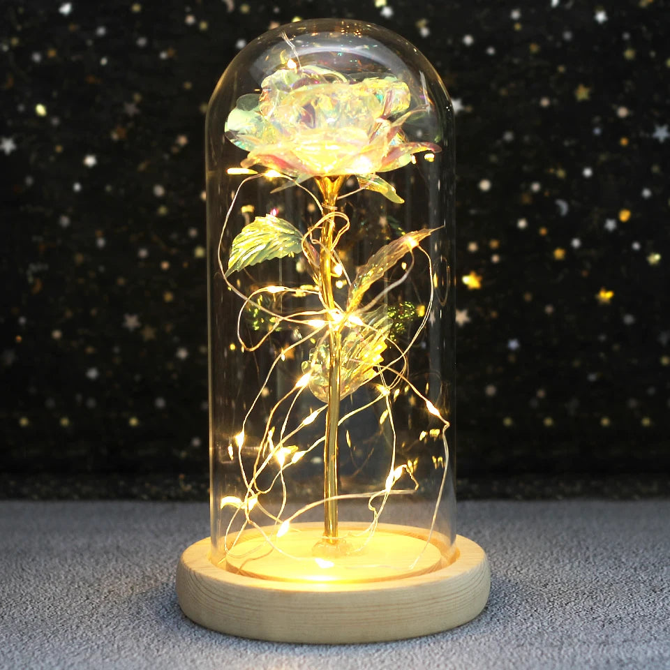 Best Mother's Day Gift Enchanted Galaxy Rose Beauty And The Beast LED Glass Dome Wood Base Flower Valentine's Day Christmas gift