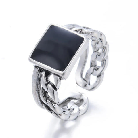 Trendy Square Black Resin Thai Silver Men`s Ring Jewelry Promotion For Man as Birthday Gift