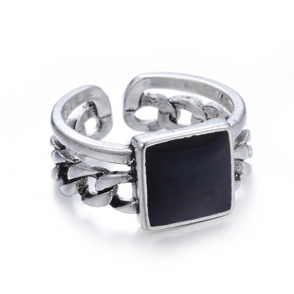 Trendy Square Black Resin Thai Silver Men`s Ring Jewelry Promotion For Man as Birthday Gift