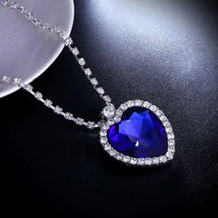Fashion luxury Wedding Necklace Jewelry for Women Blue Crystal Necklace Titanic Heart of Ocean Love Forever Pendant Necklace