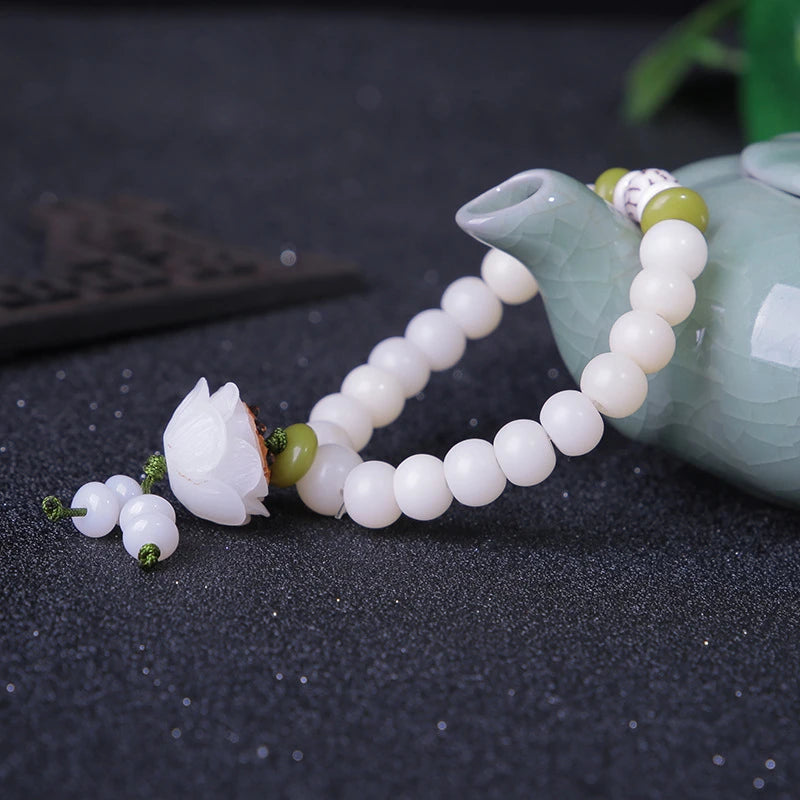 108 White Jade Bodhi Roots Bracelet Womens Lotus Leaf Multi-layer Beads Fashion Bracelet Buddha Charm Yoga Necklace Dropshipping