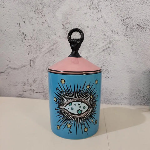 Big Eye Jar Starry Sky Incense Candle Holder with Hand Lid Aromatherapy Candle Jar Handmade Candleabra Home Decoration