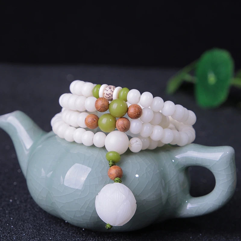 108 White Jade Bodhi Roots Bracelet Womens Lotus Leaf Multi-layer Beads Fashion Bracelet Buddha Charm Yoga Necklace Dropshipping