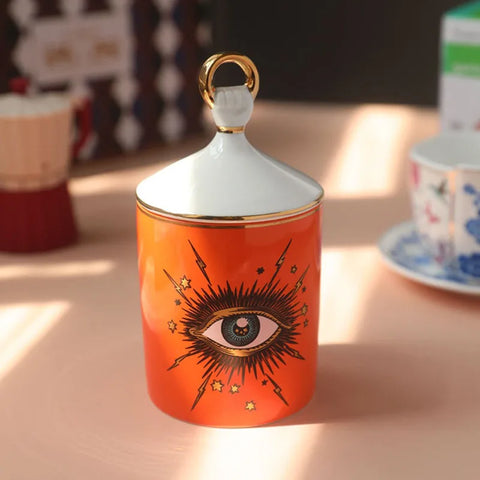 Big Eye Jar Starry Sky Incense Candle Holder with Hand Lid Aromatherapy Candle Jar Handmade Candleabra Home Decoration