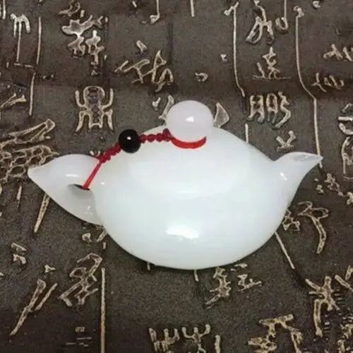 China natural white color jade smooth with small ornaments Handcarved teapot