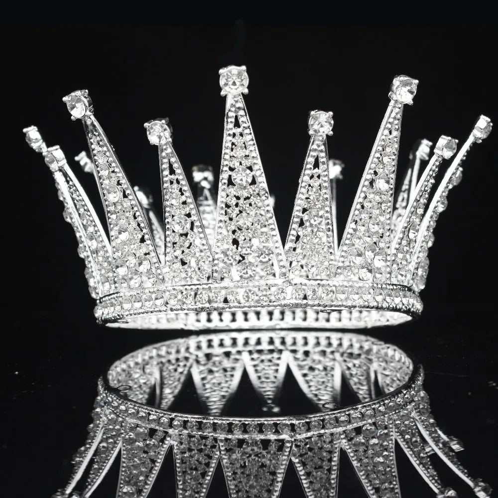 Vintage Crystal Queen King Bridal Tiara Crown Bride Headpiece Wedding Hair Jewelry Accessories Women Pageant Prom Hair Ornaments