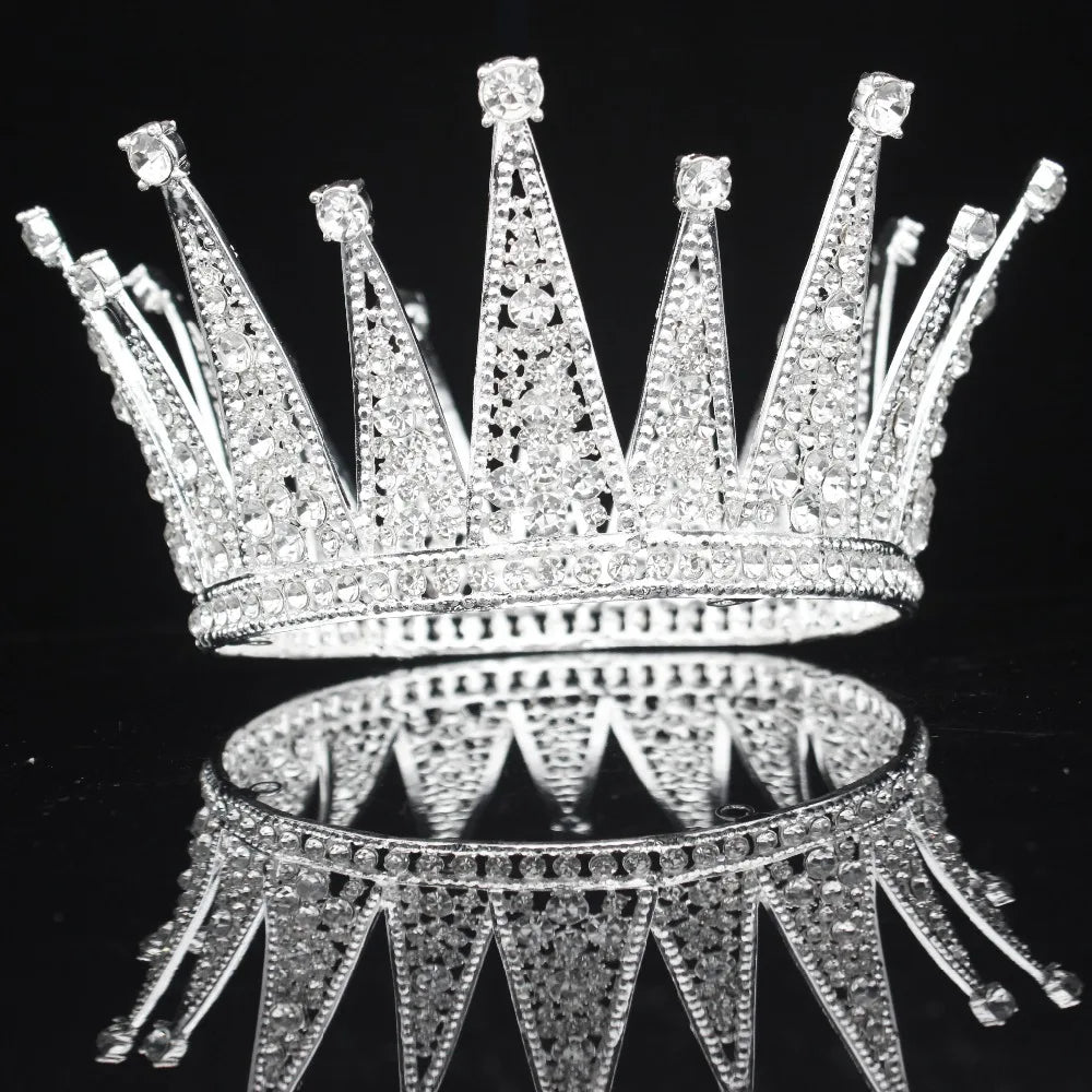 Vintage Crystal Queen King Bridal Tiara Crown Bride Headpiece Wedding Hair Jewelry Accessories Women Pageant Prom Hair Ornaments
