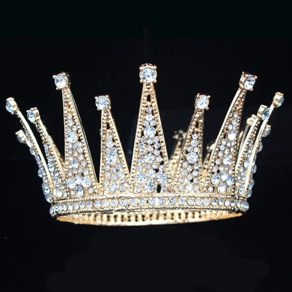 Vintage Crystal Queen King Bridal Tiara Crown Bride Headpiece Wedding Hair Jewelry Accessories Women Pageant Prom Hair Ornaments