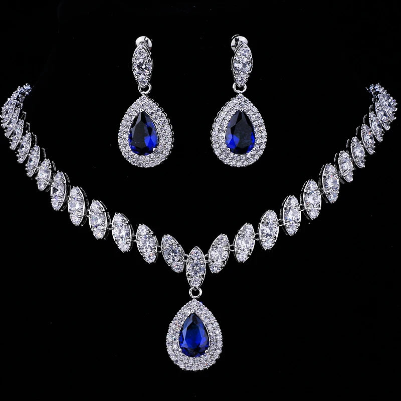Emmaya Simulated Bridal Silver Necklace Sets 5 Colors Wedding Jewelry Parure Bijoux Femme Party Gift