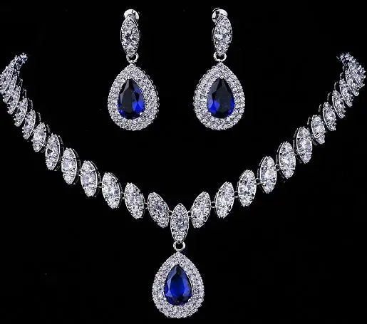 Emmaya Simulated Bridal Silver Necklace Sets 5 Colors Wedding Jewelry Parure Bijoux Femme Party Gift
