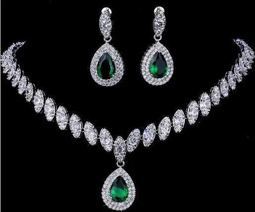 Emmaya Simulated Bridal Silver Necklace Sets 5 Colors Wedding Jewelry Parure Bijoux Femme Party Gift