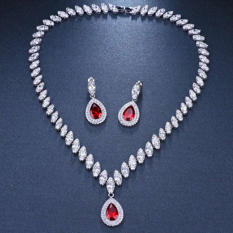 Emmaya Simulated Bridal Silver Necklace Sets 5 Colors Wedding Jewelry Parure Bijoux Femme Party Gift