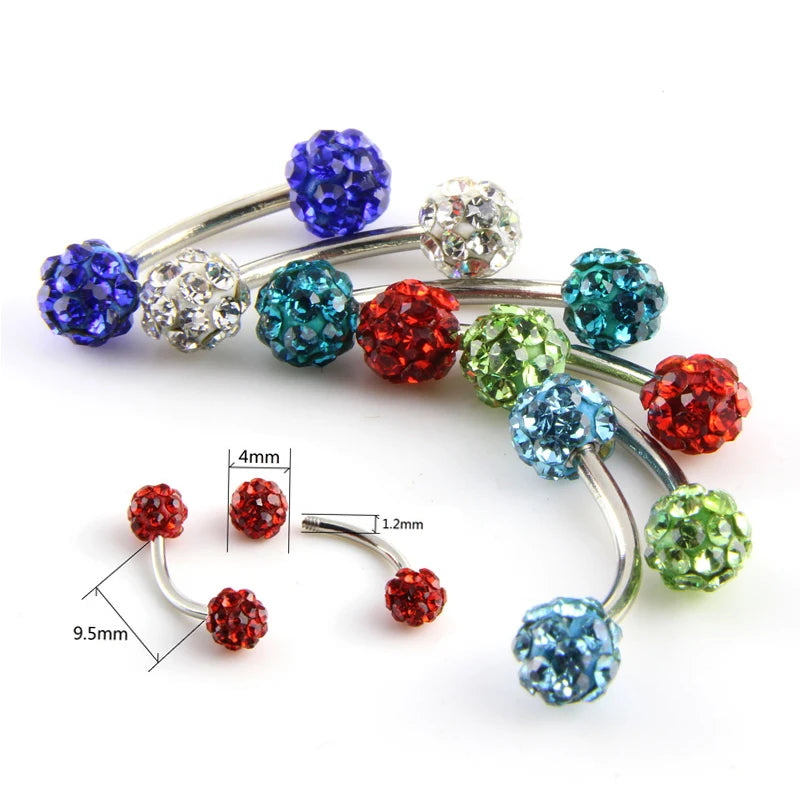 1Pc  Surgical Steel Curved Barbell AA Crystal Eyebrow Ring Ear Anti Tragus Helix Rook Bridge Web Piercing Lip Stud Body Jewelry