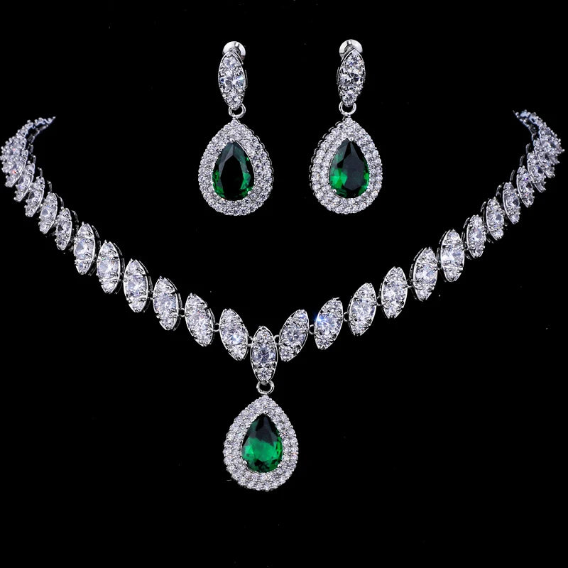 Emmaya Simulated Bridal Silver Necklace Sets 5 Colors Wedding Jewelry Parure Bijoux Femme Party Gift