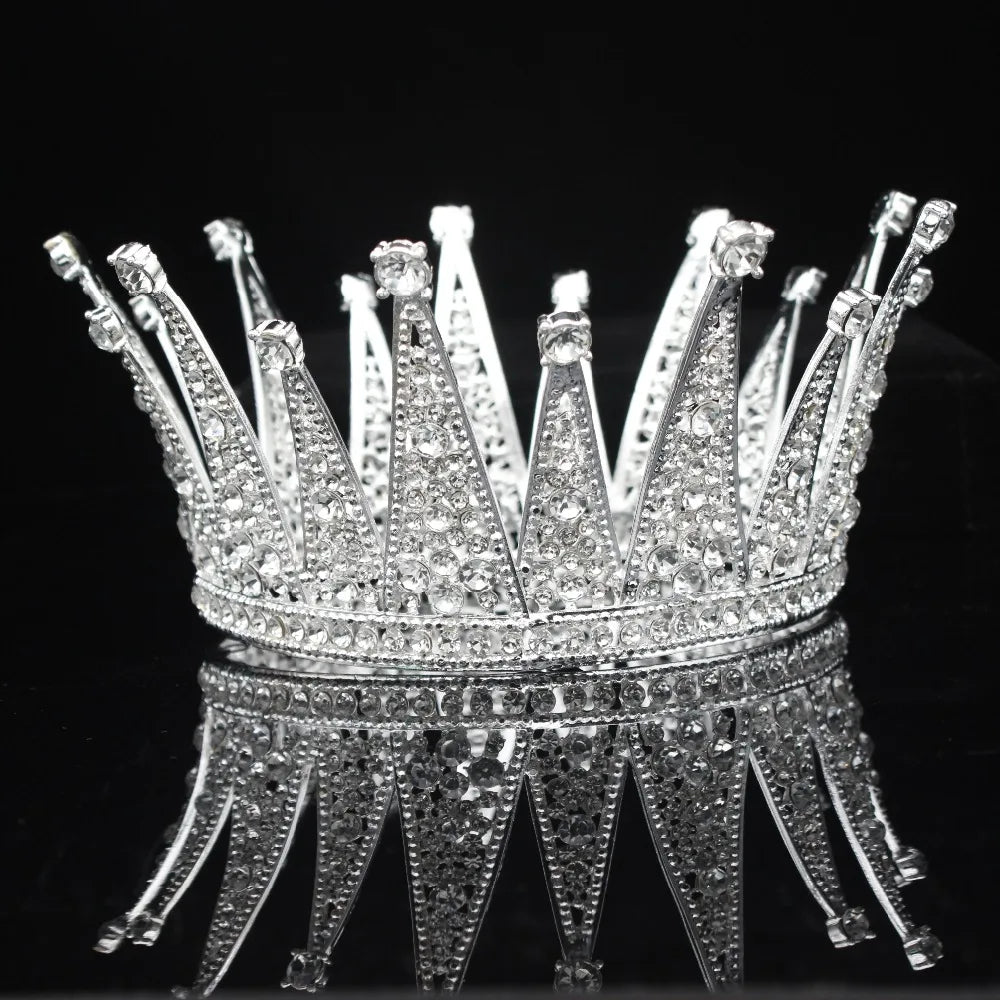 Vintage Crystal Queen King Bridal Tiara Crown Bride Headpiece Wedding Hair Jewelry Accessories Women Pageant Prom Hair Ornaments