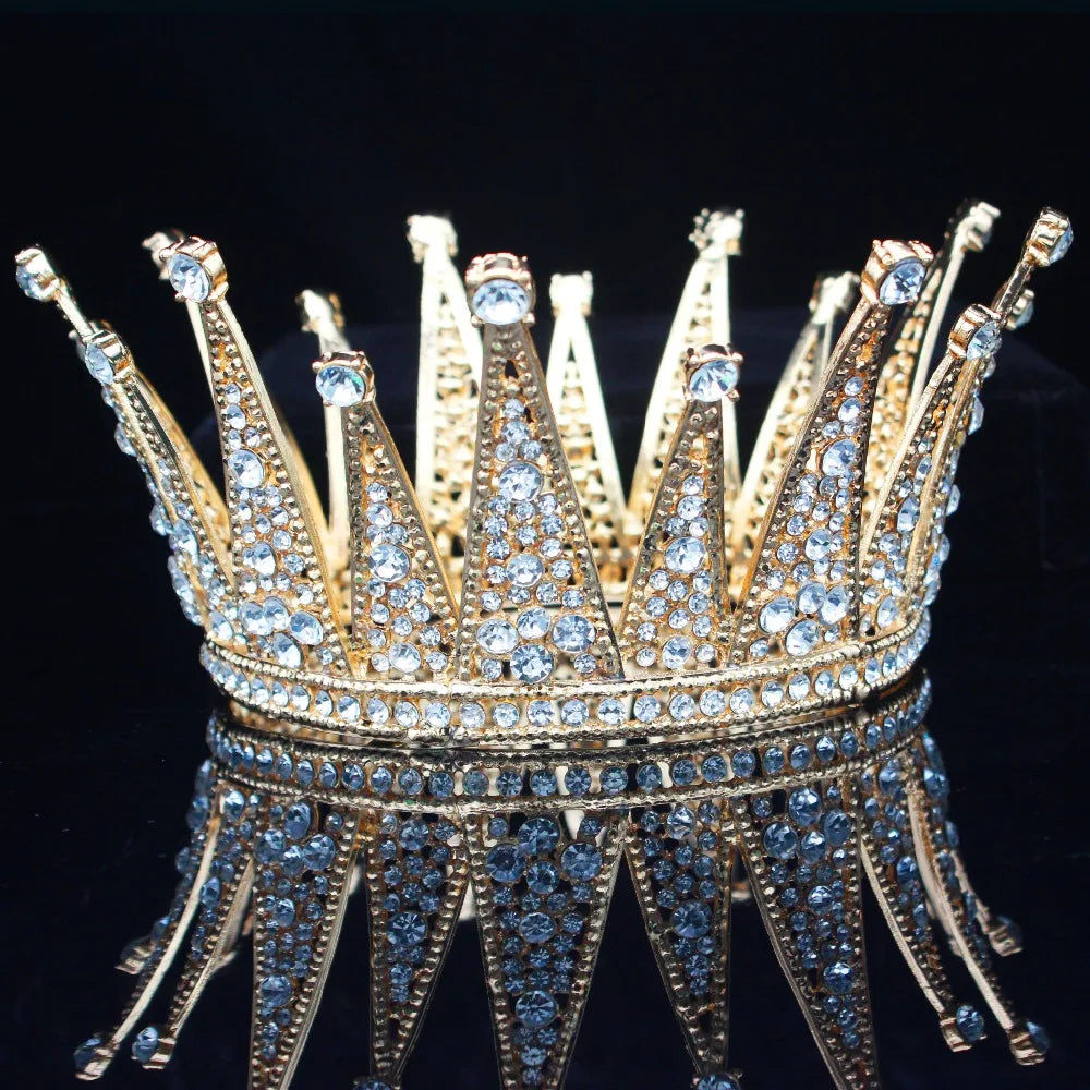 Vintage Crystal Queen King Bridal Tiara Crown Bride Headpiece Wedding Hair Jewelry Accessories Women Pageant Prom Hair Ornaments