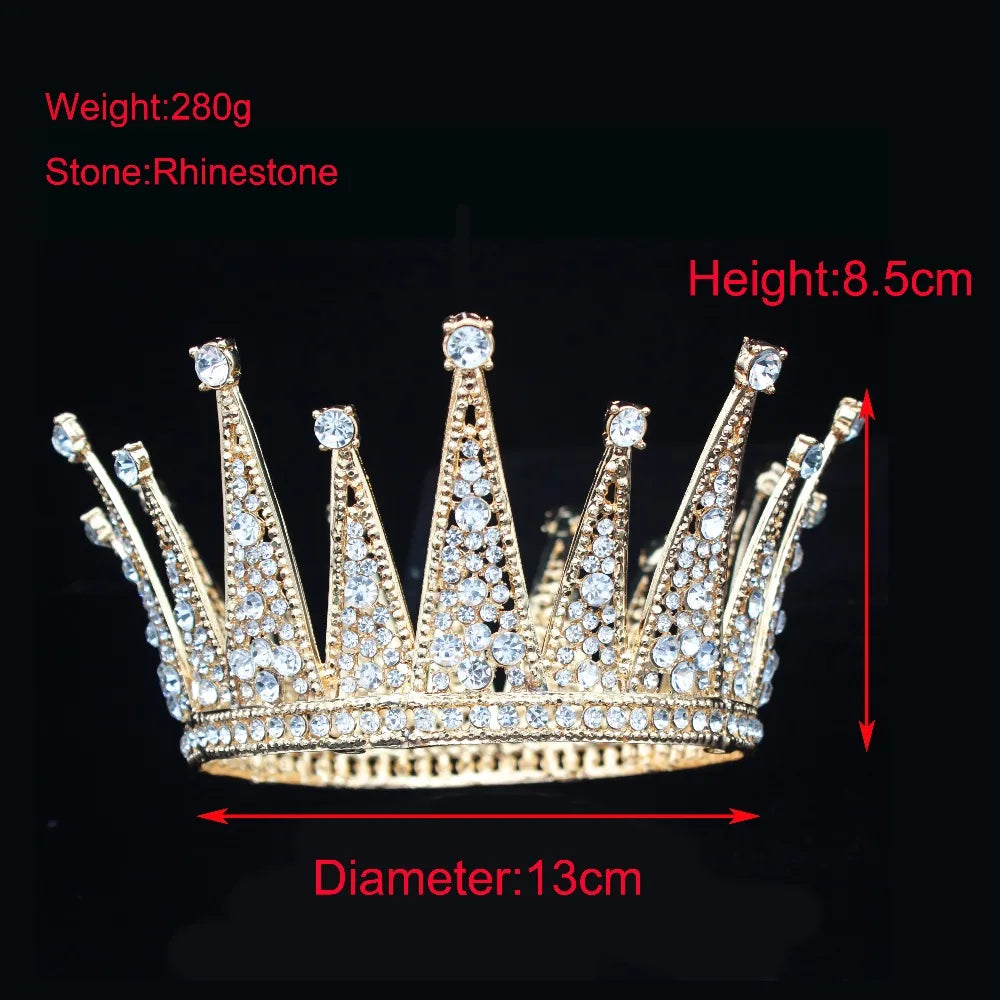 Vintage Crystal Queen King Bridal Tiara Crown Bride Headpiece Wedding Hair Jewelry Accessories Women Pageant Prom Hair Ornaments