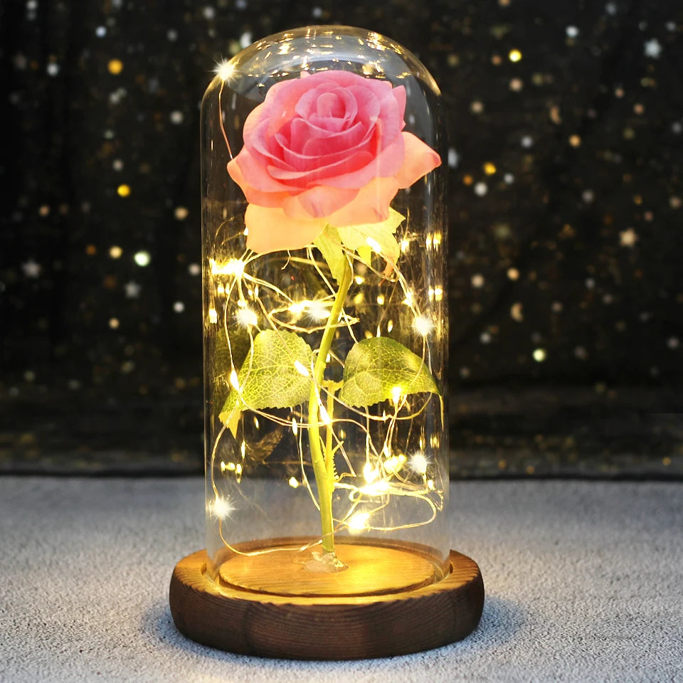 Best Mother's Day Gift Enchanted Galaxy Rose Beauty And The Beast LED Glass Dome Wood Base Flower Valentine's Day Christmas gift