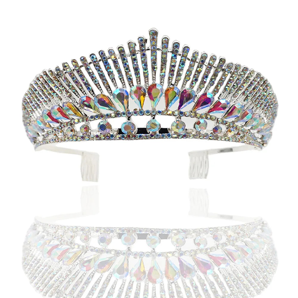 Baroque Luxury AB Color Crystal Peacock Wedding Tiara Crown With Comb Rhinestone Pageant Diadem Headpiece Bride Hair Accessories
