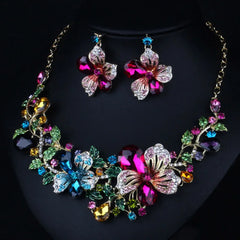 Zlxgirl jewelry Classice Fashion women's wedding jewelry sets colorful Enamel flower necklace with earring accessory