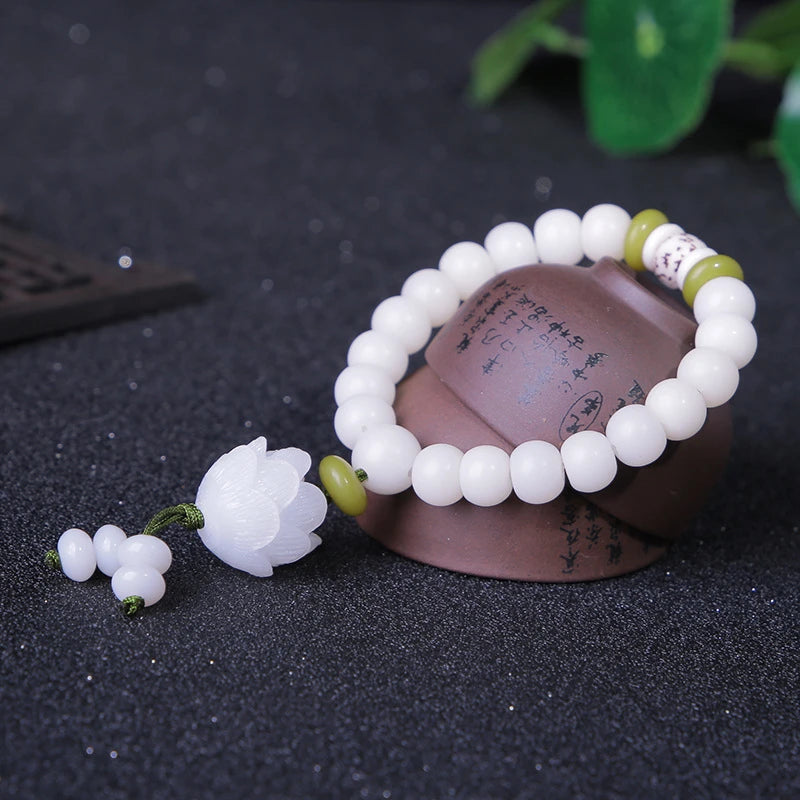 108 White Jade Bodhi Roots Bracelet Womens Lotus Leaf Multi-layer Beads Fashion Bracelet Buddha Charm Yoga Necklace Dropshipping