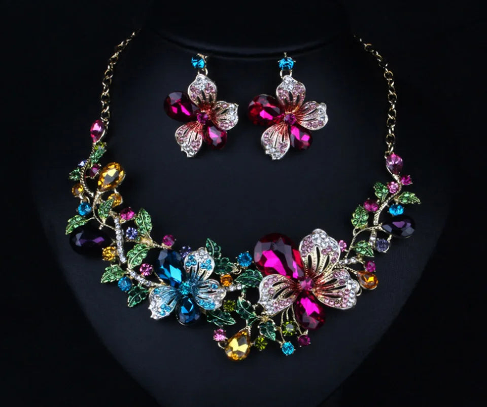 Zlxgirl jewelry Classice Fashion women's wedding jewelry sets colorful Enamel flower necklace with earring accessory