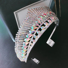 Baroque Luxury AB Color Crystal Peacock Wedding Tiara Crown With Comb Rhinestone Pageant Diadem Headpiece Bride Hair Accessories