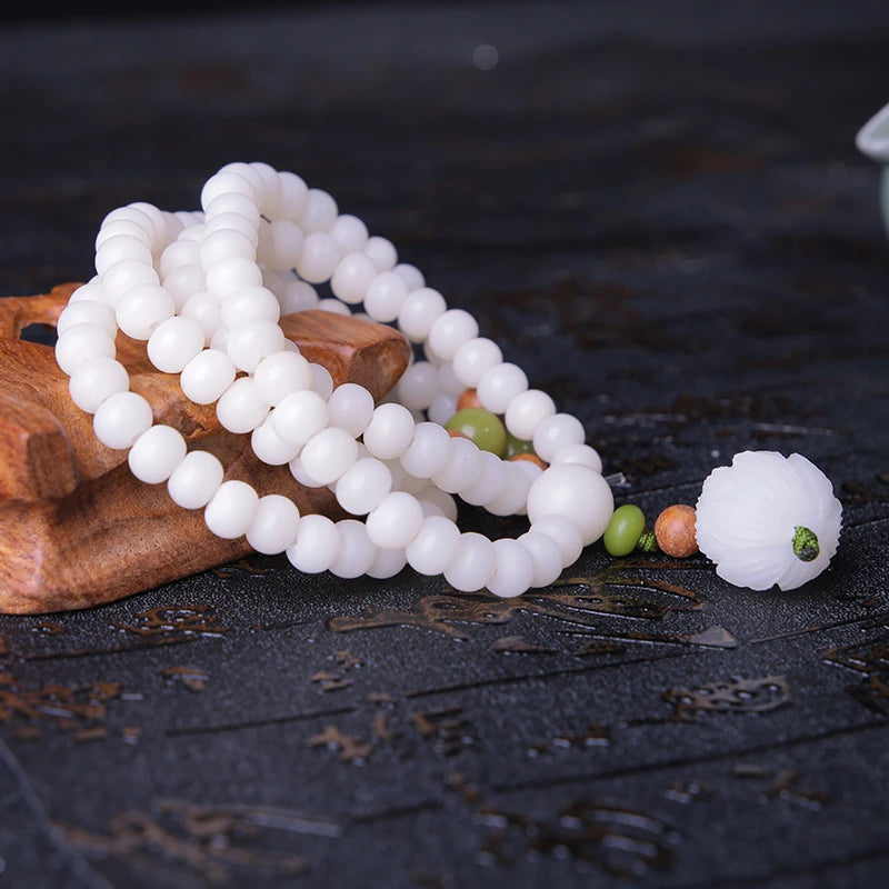 108 White Jade Bodhi Roots Bracelet Womens Lotus Leaf Multi-layer Beads Fashion Bracelet Buddha Charm Yoga Necklace Dropshipping
