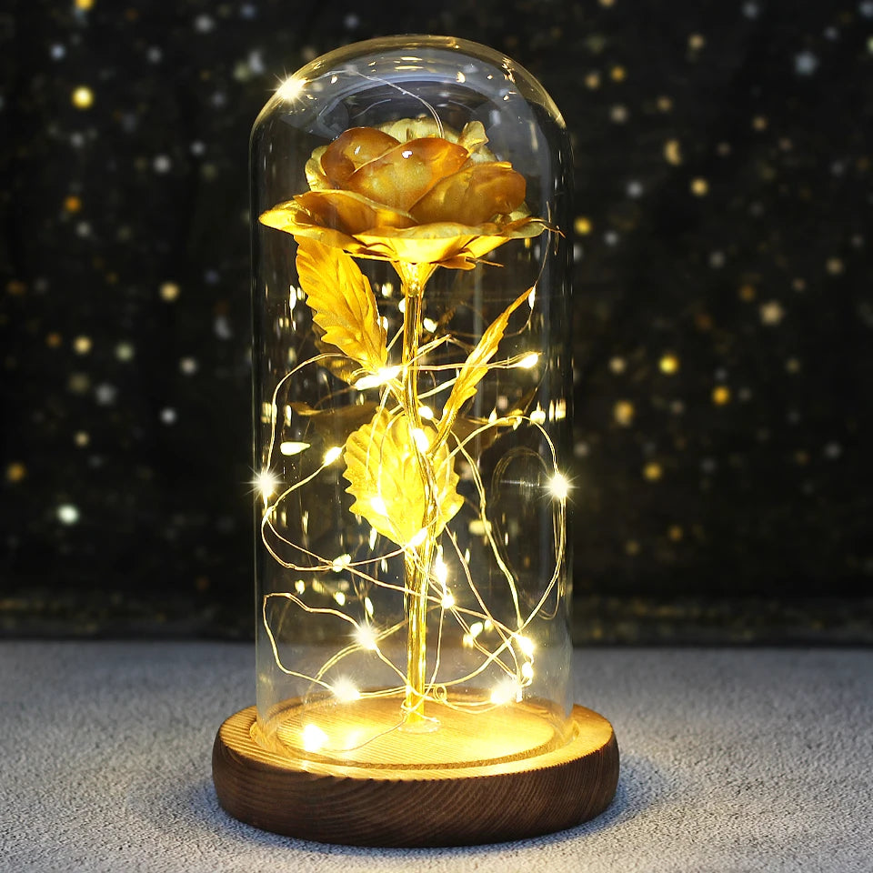 Best Mother's Day Gift Enchanted Galaxy Rose Beauty And The Beast LED Glass Dome Wood Base Flower Valentine's Day Christmas gift