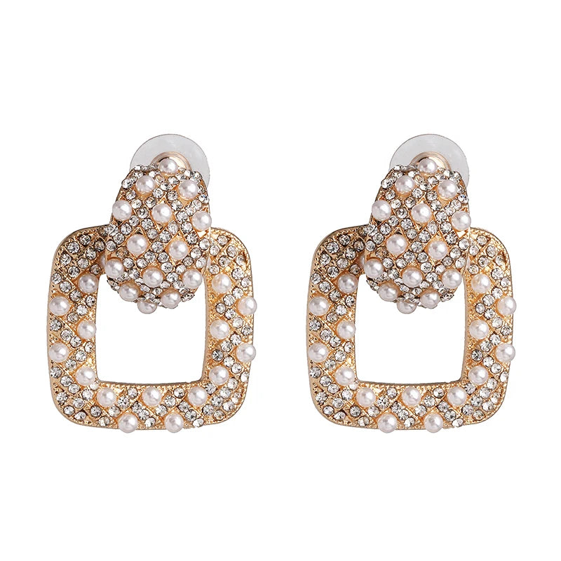 Pearl Earring For Women Gold Color Crystal Beaded Drop Earrings Trendy Jewelry Statement Earrings Brincos Gift
