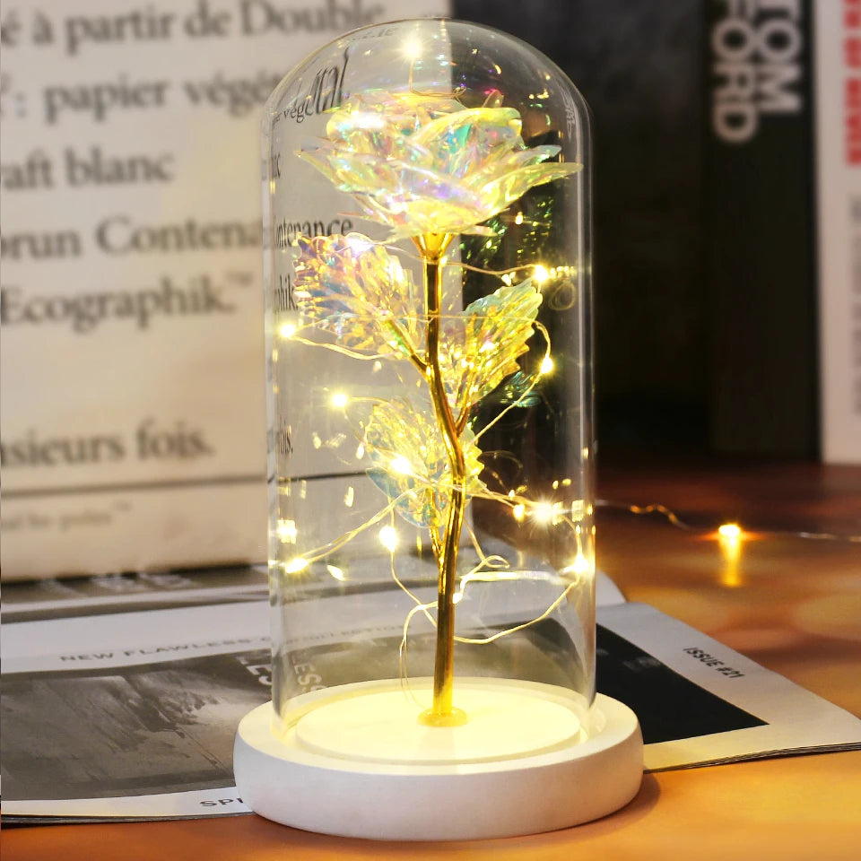 Best Mother's Day Gift Enchanted Galaxy Rose Beauty And The Beast LED Glass Dome Wood Base Flower Valentine's Day Christmas gift
