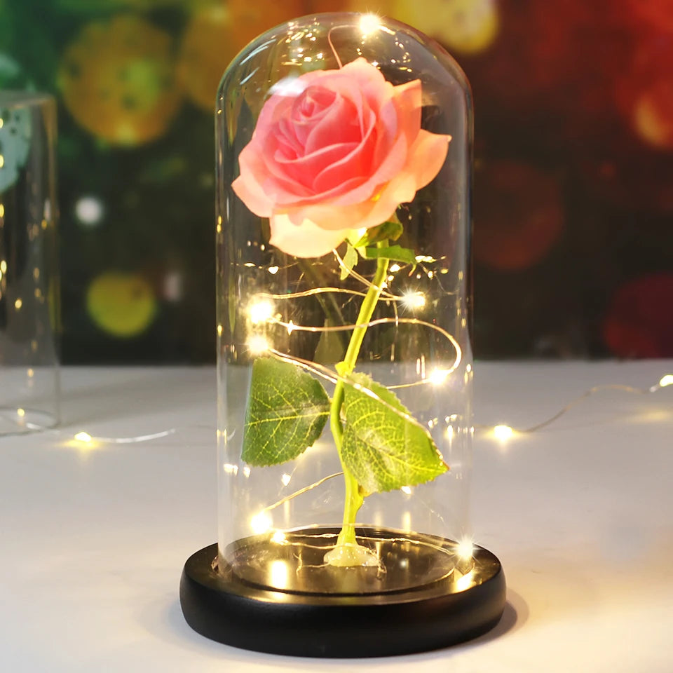Best Mother's Day Gift Enchanted Galaxy Rose Beauty And The Beast LED Glass Dome Wood Base Flower Valentine's Day Christmas gift