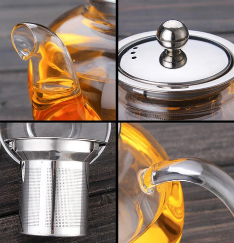 600/800ml Heat Resistant Glass Teapot Flower Tea Set Kettle Coffee Tea Pot Drinkware Set Stainless Steel Strainer Teapot