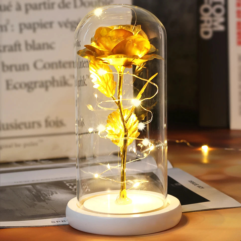 Best Mother's Day Gift Enchanted Galaxy Rose Beauty And The Beast LED Glass Dome Wood Base Flower Valentine's Day Christmas gift