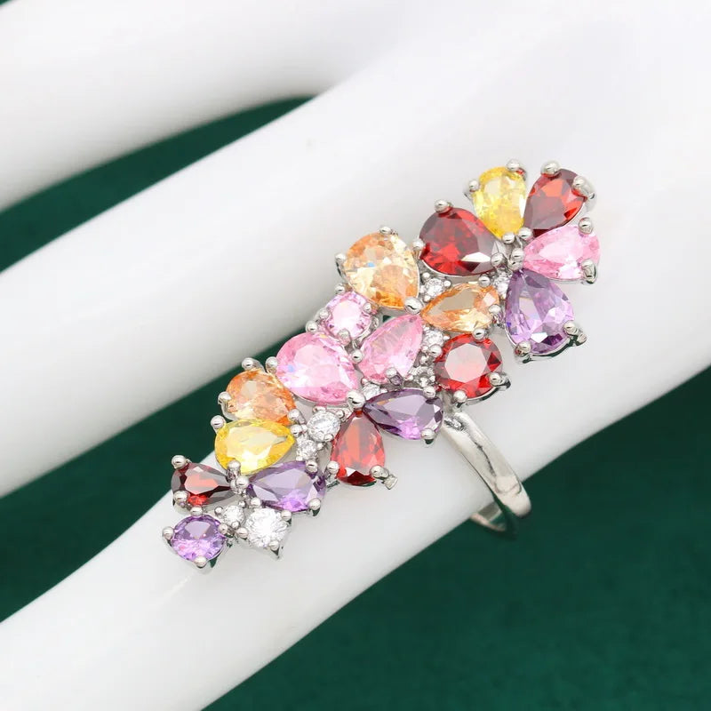 New Multicolour Purple Topaz 925 Silver Jewelry Set For Women Bracelet Earrings Necklace pendant Ring Birthday Gift 4PCS