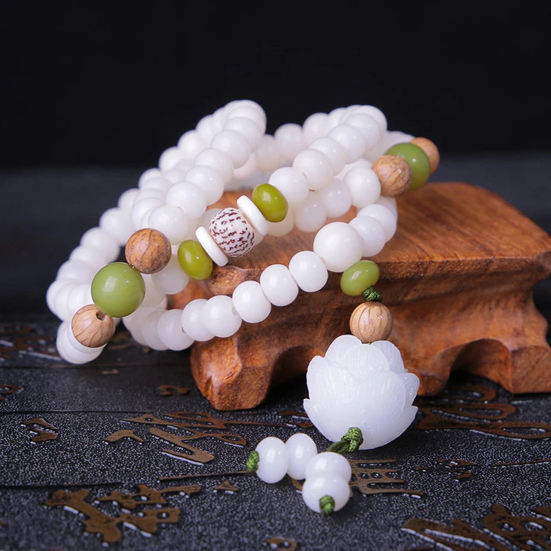 108 White Jade Bodhi Roots Bracelet Womens Lotus Leaf Multi-layer Beads Fashion Bracelet Buddha Charm Yoga Necklace Dropshipping
