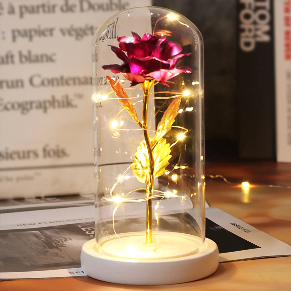 Best Mother's Day Gift Enchanted Galaxy Rose Beauty And The Beast LED Glass Dome Wood Base Flower Valentine's Day Christmas gift
