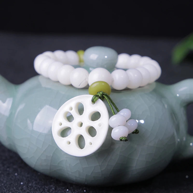 108 White Jade Bodhi Roots Bracelet Womens Lotus Leaf Multi-layer Beads Fashion Bracelet Buddha Charm Yoga Necklace Dropshipping