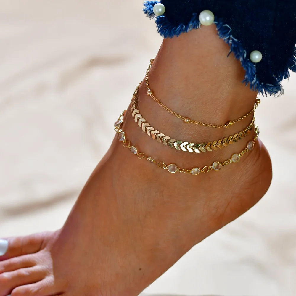 4pc/set Bohemia Shell Chain Anklet Sets For Women Sequins Ankle Bracelet On Leg Foot Trendy Summer Beach Jewelry Gift