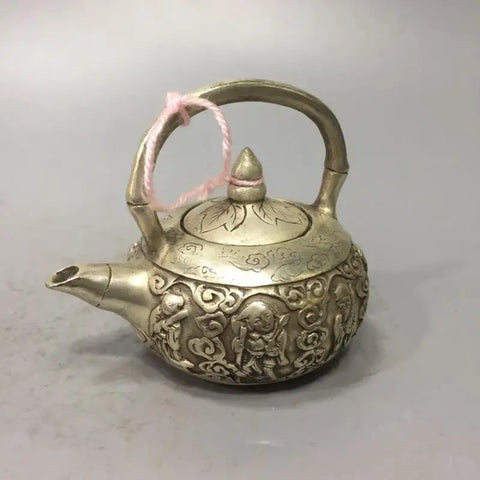 China white copper eight immortals set water tea pot Cupronickel Feng Shui Lucky Fortune Tabletop teapot Decoration