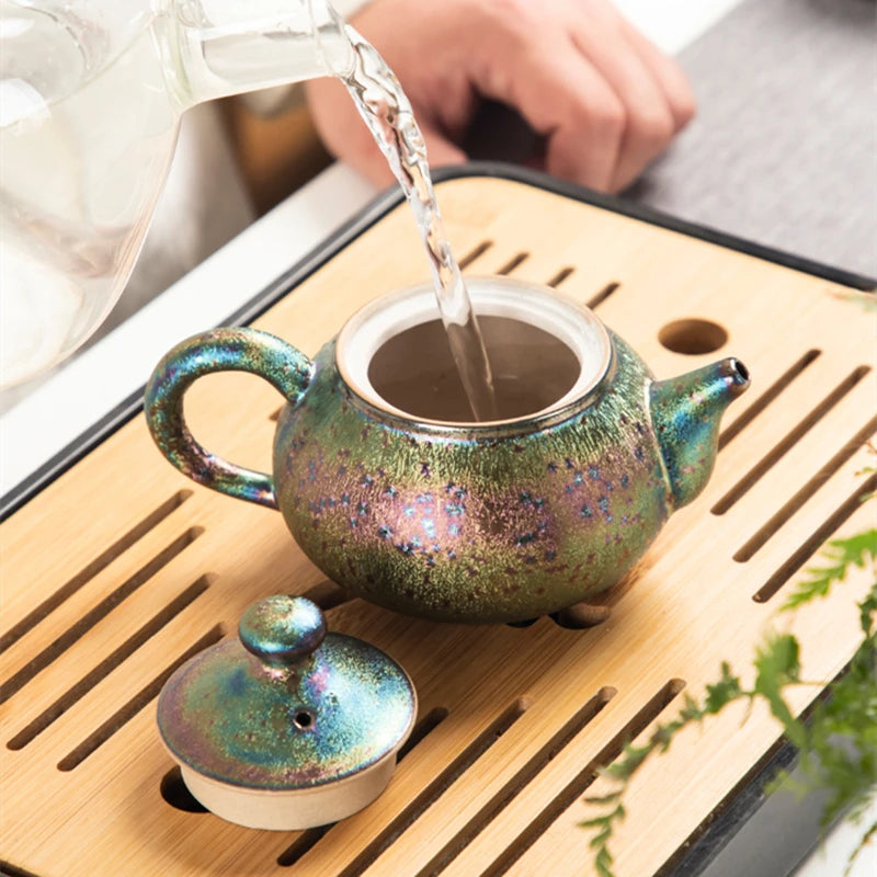 Jianzhan creative tea pot kiln change pottery pot with matching tea cup Chinese kungfu tea set