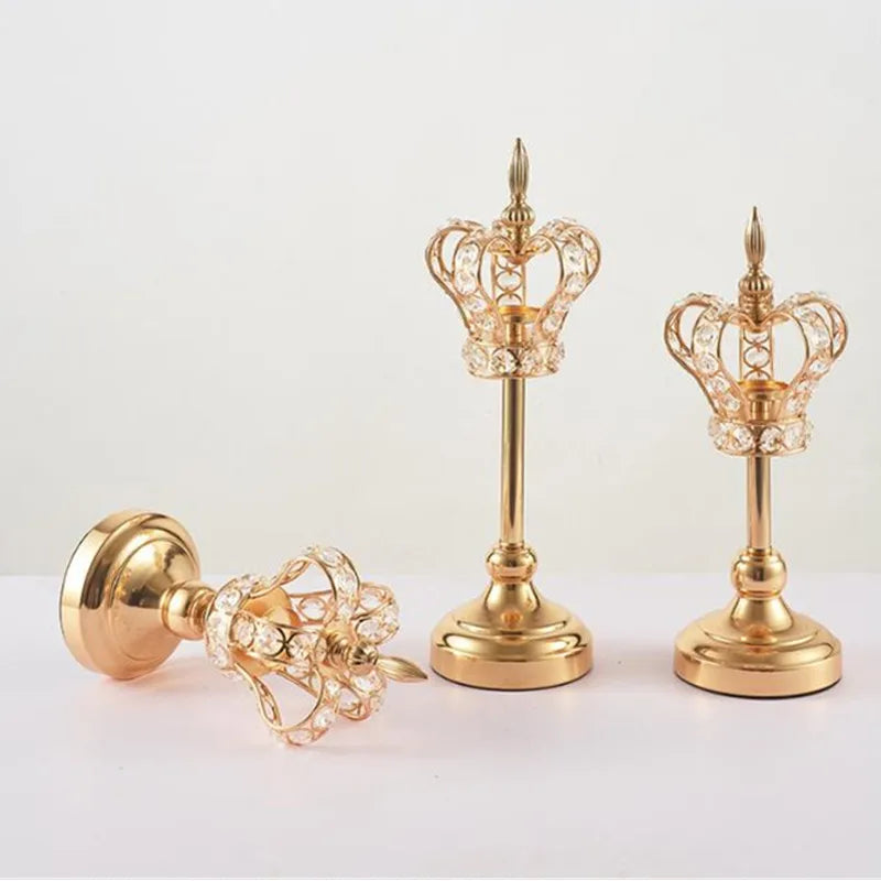 Crystal Crown Candlestick, Handmade Iron Candlestick, Wedding Props, Home Decoration, Retro