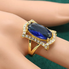 Gold Color Jewelry Sets For Women Wedding Party Royal Blue Crystal Bracelet Earrings Necklace pendant Ring Christmas Gift Box