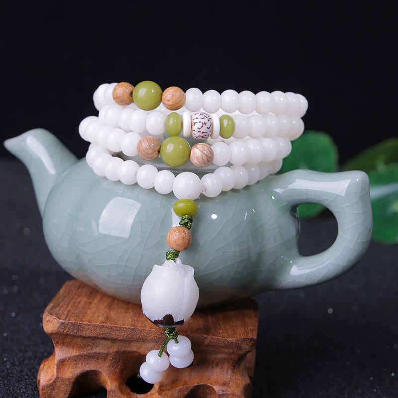 108 White Jade Bodhi Roots Bracelet Womens Lotus Leaf Multi-layer Beads Fashion Bracelet Buddha Charm Yoga Necklace Dropshipping