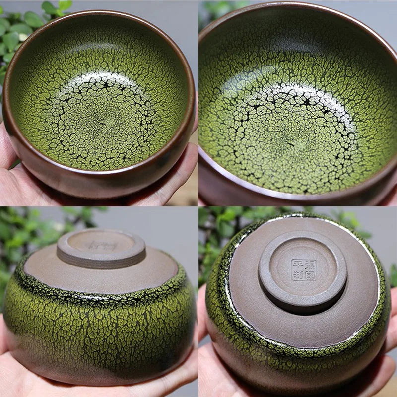 Jianzhan China Tianmu teacup Handmade Green coffee cup CeramicTemmoku Glaze Kung Fu Tea Master Cup intangible cultural heritage