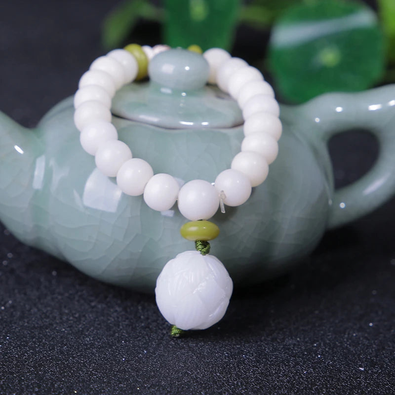 108 White Jade Bodhi Roots Bracelet Womens Lotus Leaf Multi-layer Beads Fashion Bracelet Buddha Charm Yoga Necklace Dropshipping