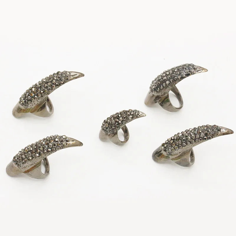 5PCS/ Set Punk Finger Rings For Women and Men Black Gold Color Cz Crystal Eagle Claw Nail Art Decoration Party Rings Jewelry