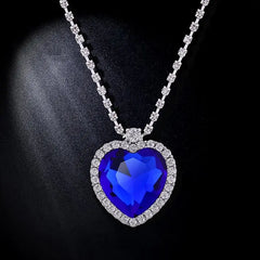 Fashion luxury Wedding Necklace Jewelry for Women Blue Crystal Necklace Titanic Heart of Ocean Love Forever Pendant Necklace