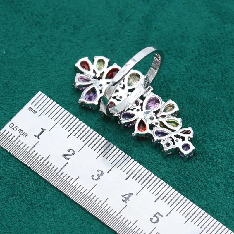 New Multicolour Purple Topaz 925 Silver Jewelry Set For Women Bracelet Earrings Necklace pendant Ring Birthday Gift 4PCS