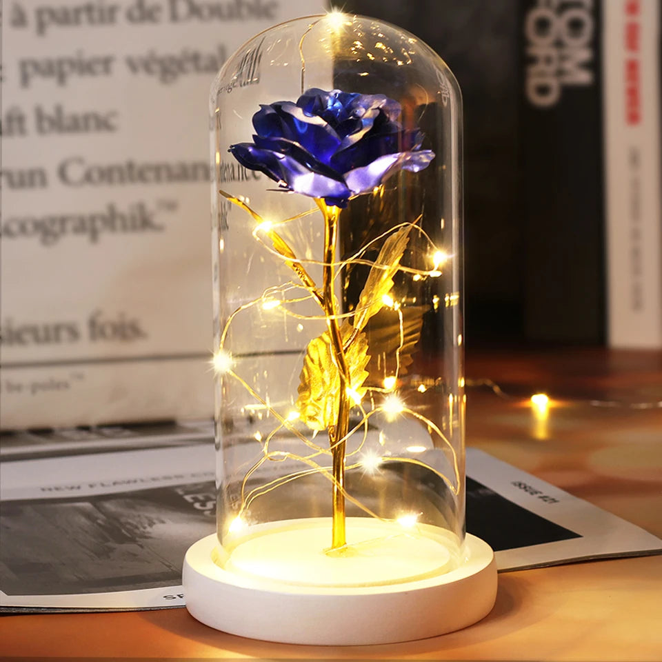 Best Mother's Day Gift Enchanted Galaxy Rose Beauty And The Beast LED Glass Dome Wood Base Flower Valentine's Day Christmas gift